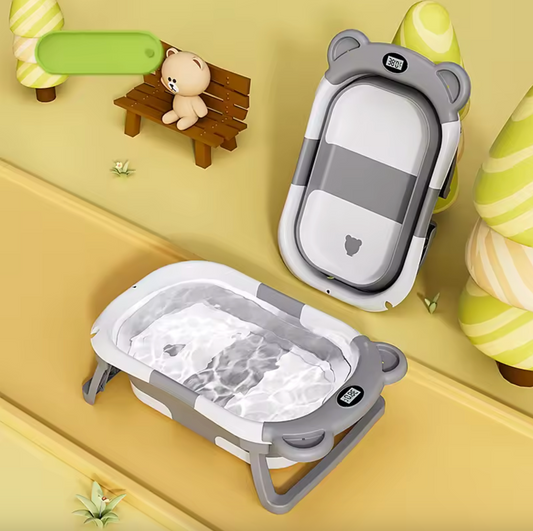 Baignoire Bébé avec thermomètre intégré et coussin, Pliable Ultra Compacte