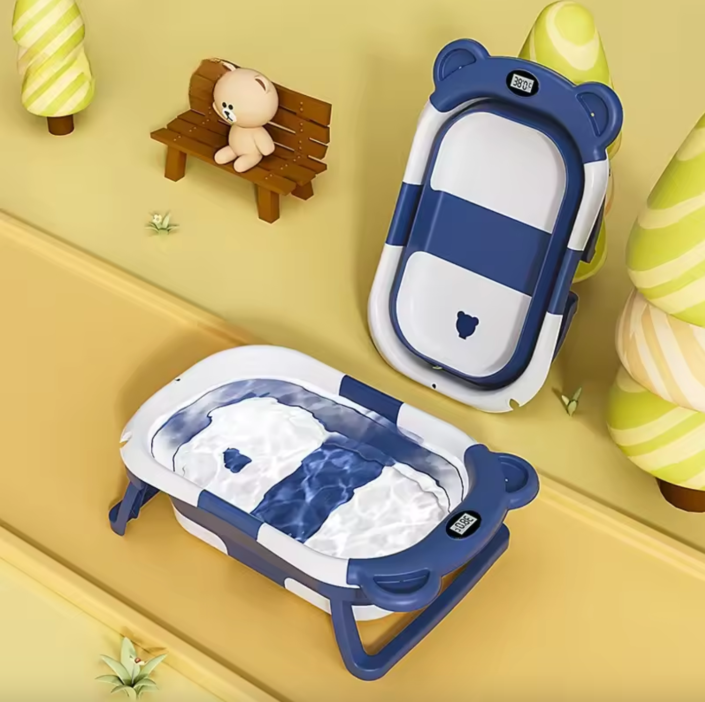 Baignoire Bébé avec thermomètre intégré et coussin, Pliable Ultra Compacte