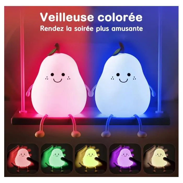 Veilleuse Enfant Poire Multicolore - Rechargeable et Anti-choc