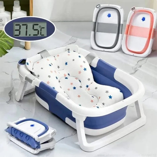 Baignoire Bébé avec thermomètre intégré et coussin, Pliable Ultra Compacte