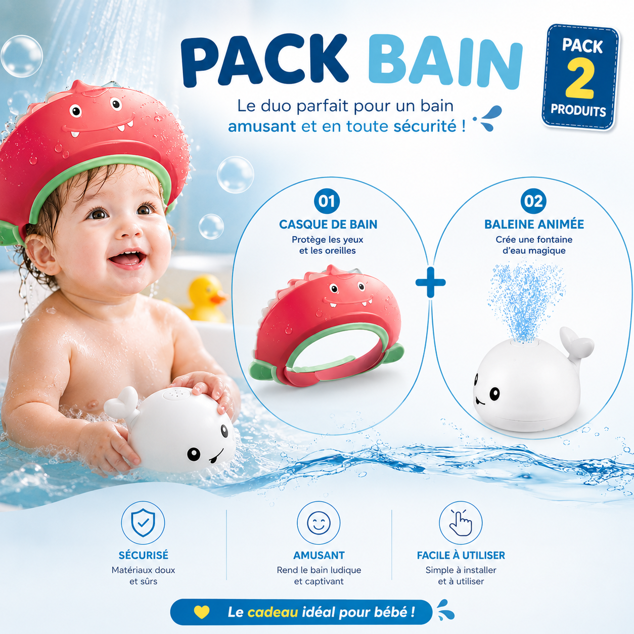 Pack Bain Bébé 2 en 1 – Casque  + Baleine Interactive