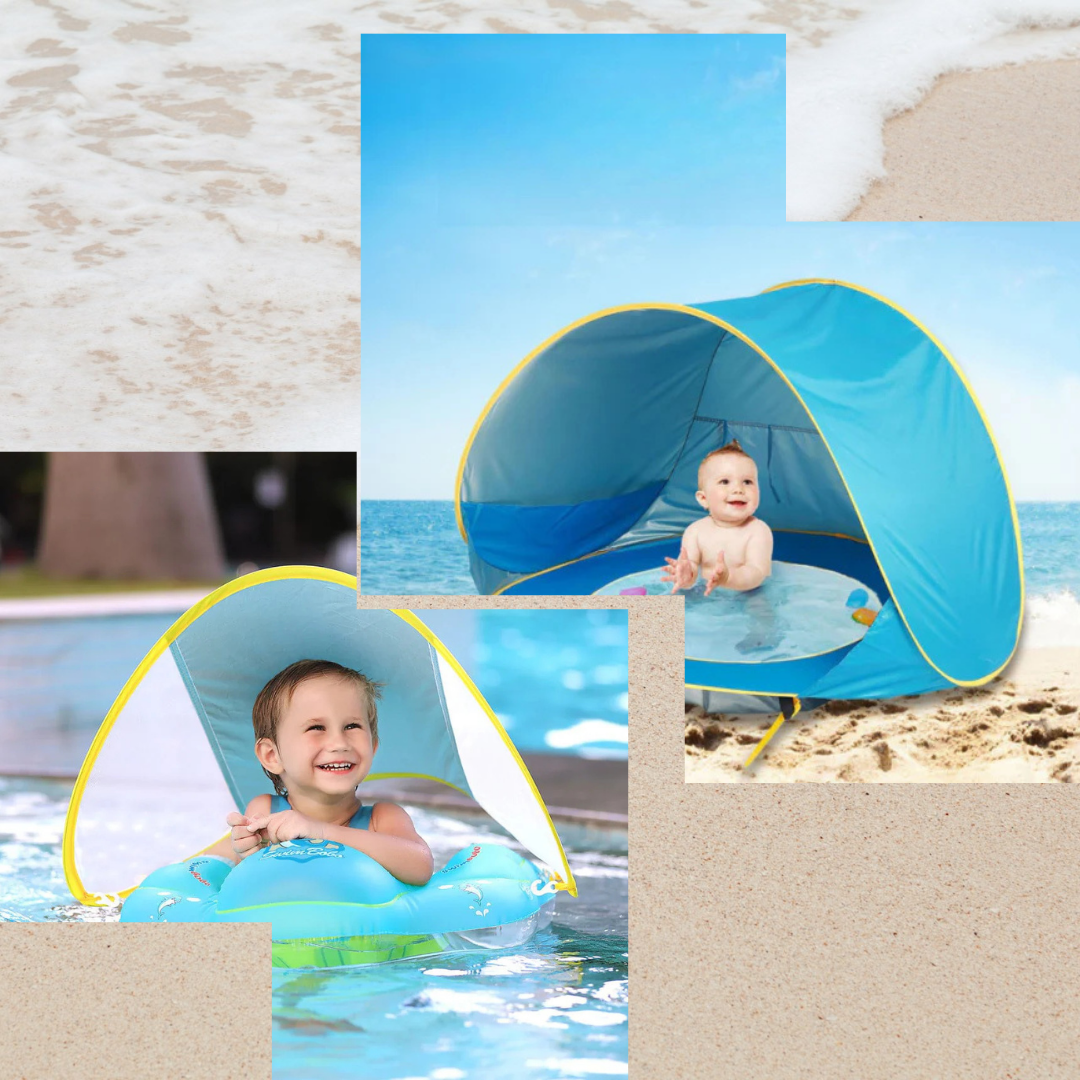 Pack Plage pour Enfants : Tente + Bouée avec Pare-Soleil