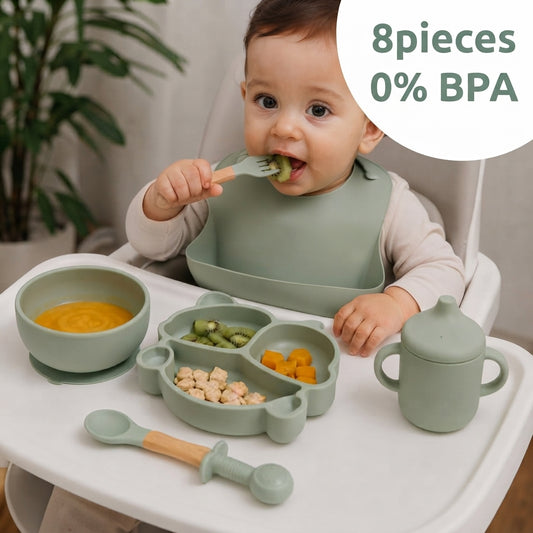 Ensemble de Vaisselle pour Bébé 8 Pièces en Silicone Premium