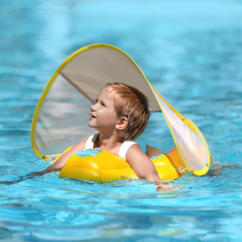 Bouée Bébé Avec Toit Pare-Soleil Amovible – UPF 50+ – Bretelles Réglables – 3 à 36 Mois – Pompe Incluse – Double Flottabilité