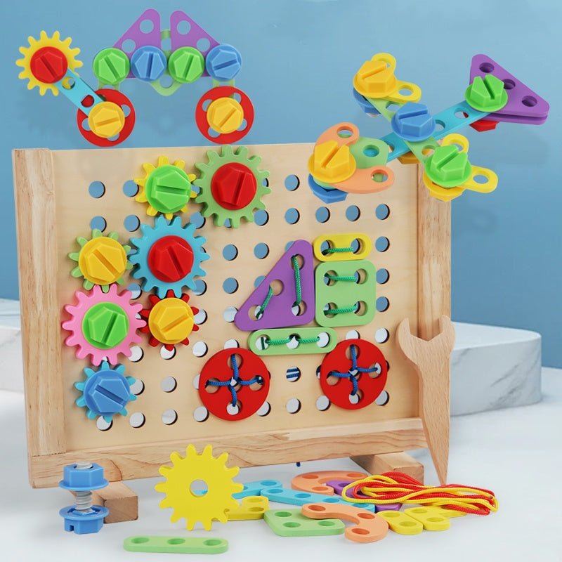 Tableau de Vissage et d'Engrenages en Bois