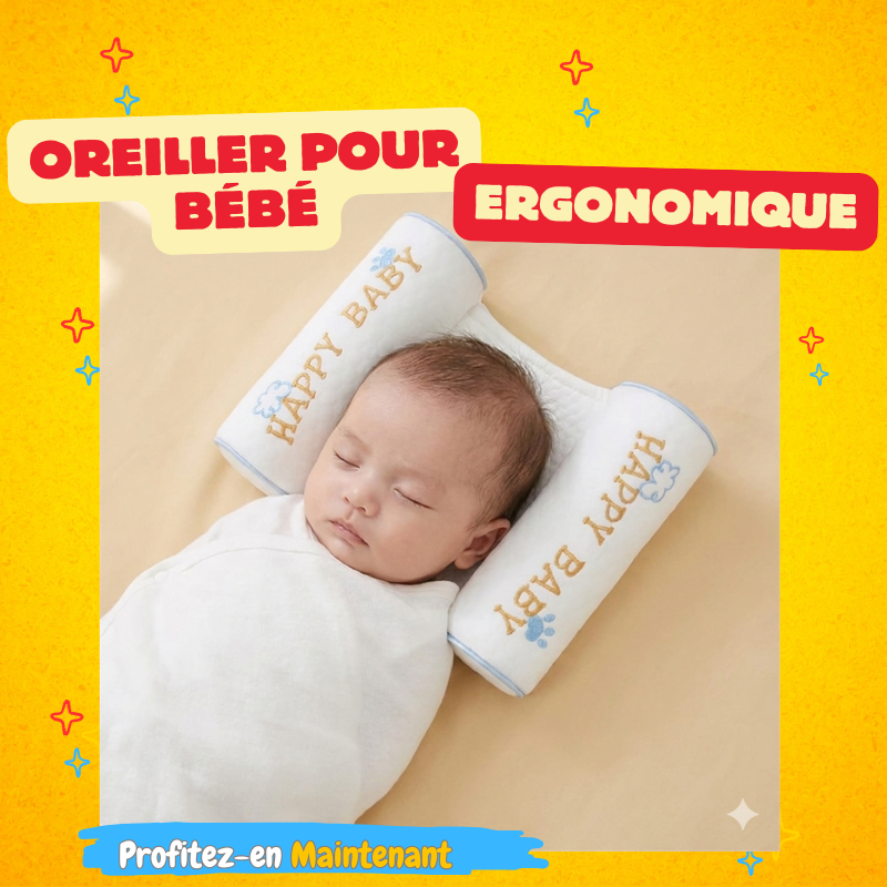 Oreiller Ergonomique Bébé "Happy Baby" | Anti-Tête Plate & Sommeil Sécurisé