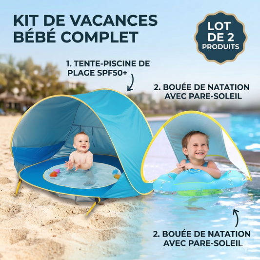 Pack Plage pour Enfants : Tente + Bouée avec Pare-Soleil